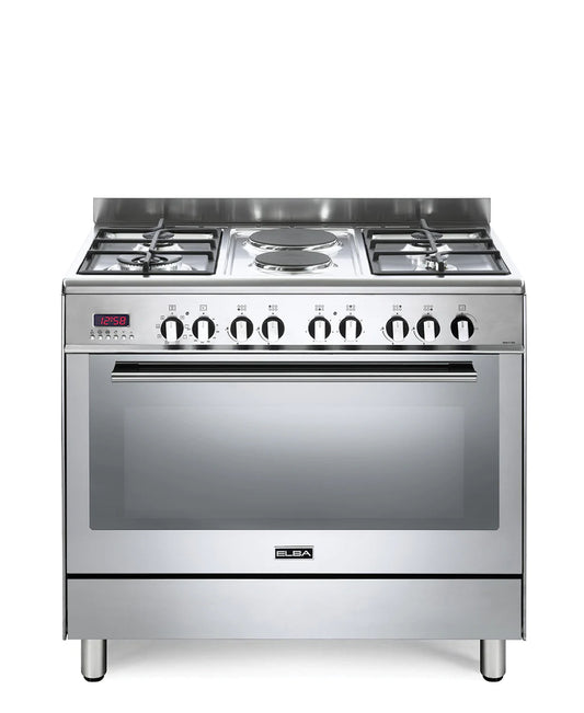 Elba Fusion 90cm 4 Burner Gas Cooker With 2 Electric Plates & Electric Oven - Silver