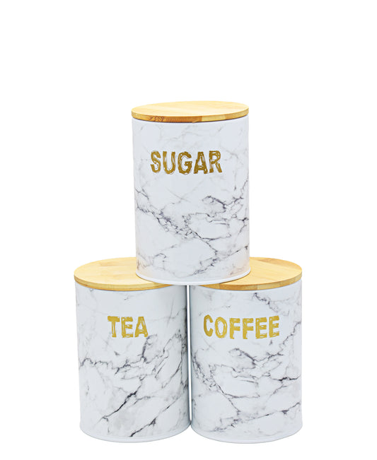 Aqua 3 Piece Marble Canister - White & Grey