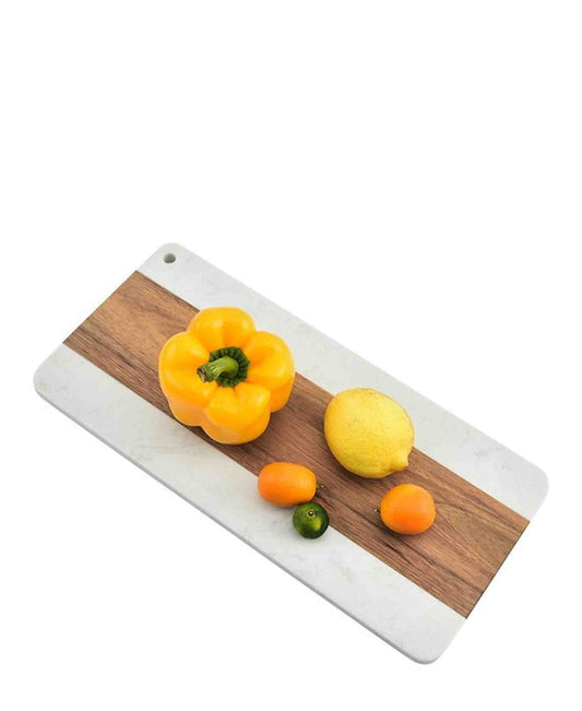 Aqua Acacia Wood With Marble Cutting Board - White & Brown