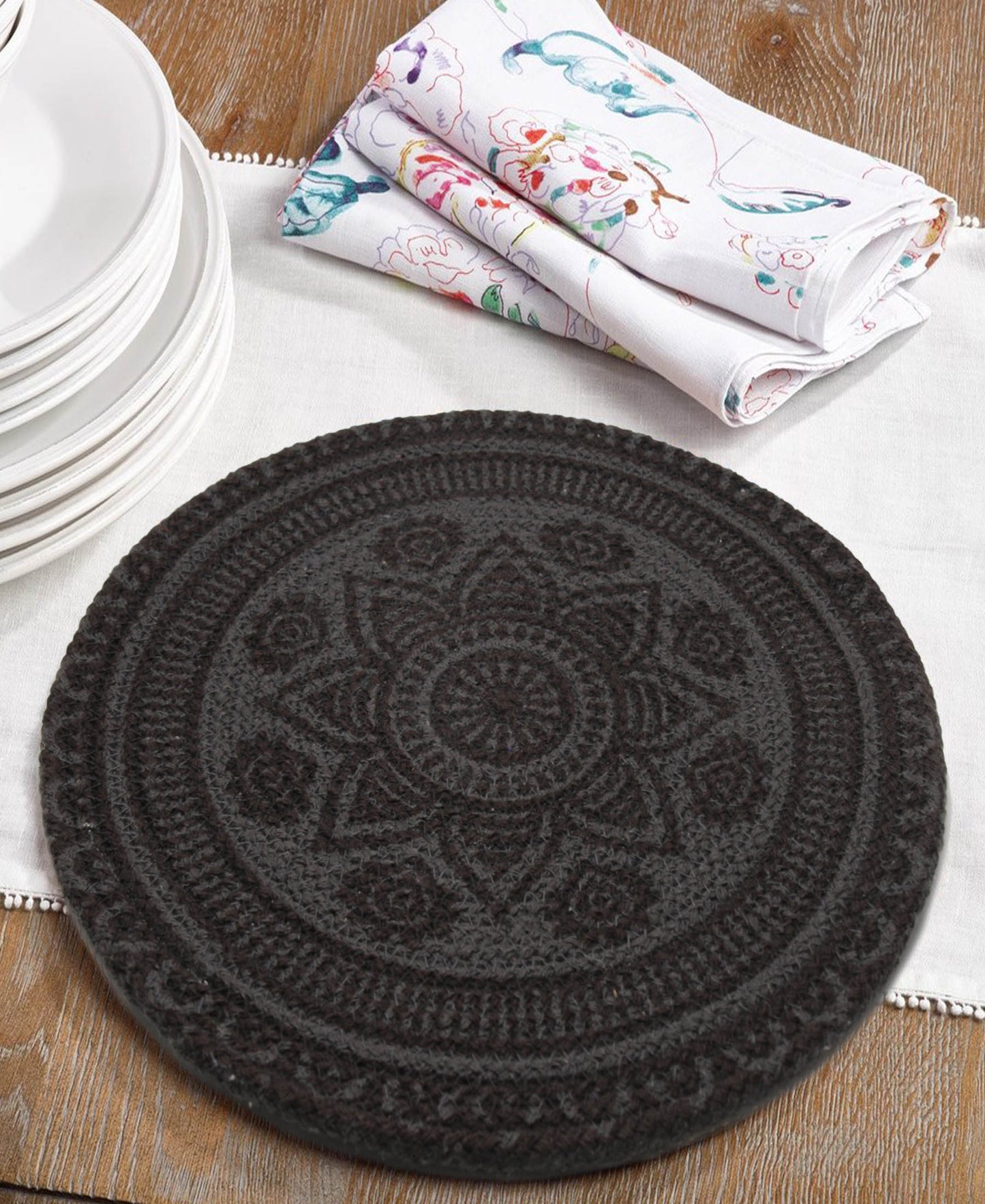 Kitchen Life Hand Woven Place Mat  - Black