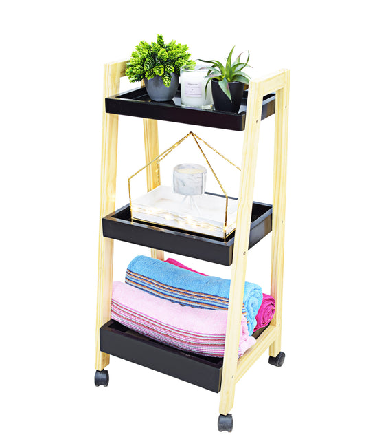 Bathroom 3 Tier Stand With Wheels - Black