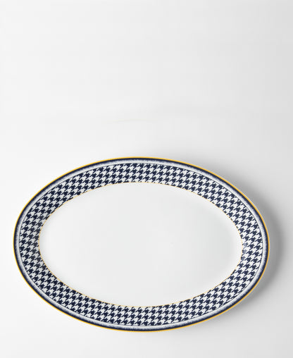 Jenna Clifford Galateo Blue Check Oval Platter - White