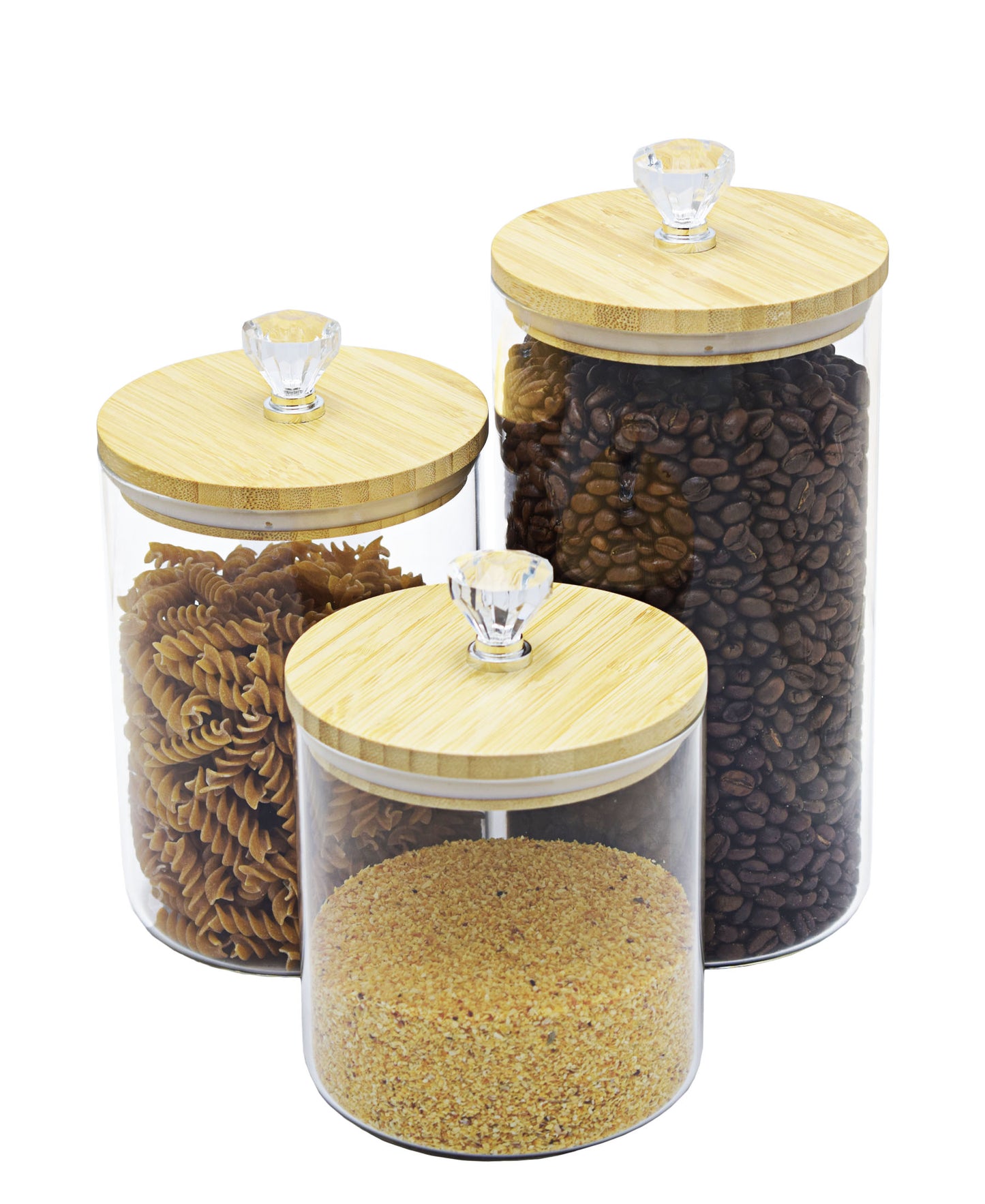 Lazio Borosilicate 3 Piece Crystal Knob Jar With Bamboo Lid - Clear