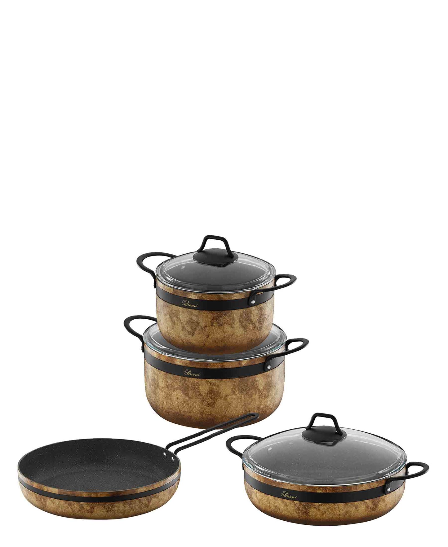 Brioni Royal Stone 7 Piece Cookware Set - Tiger Eye & Black