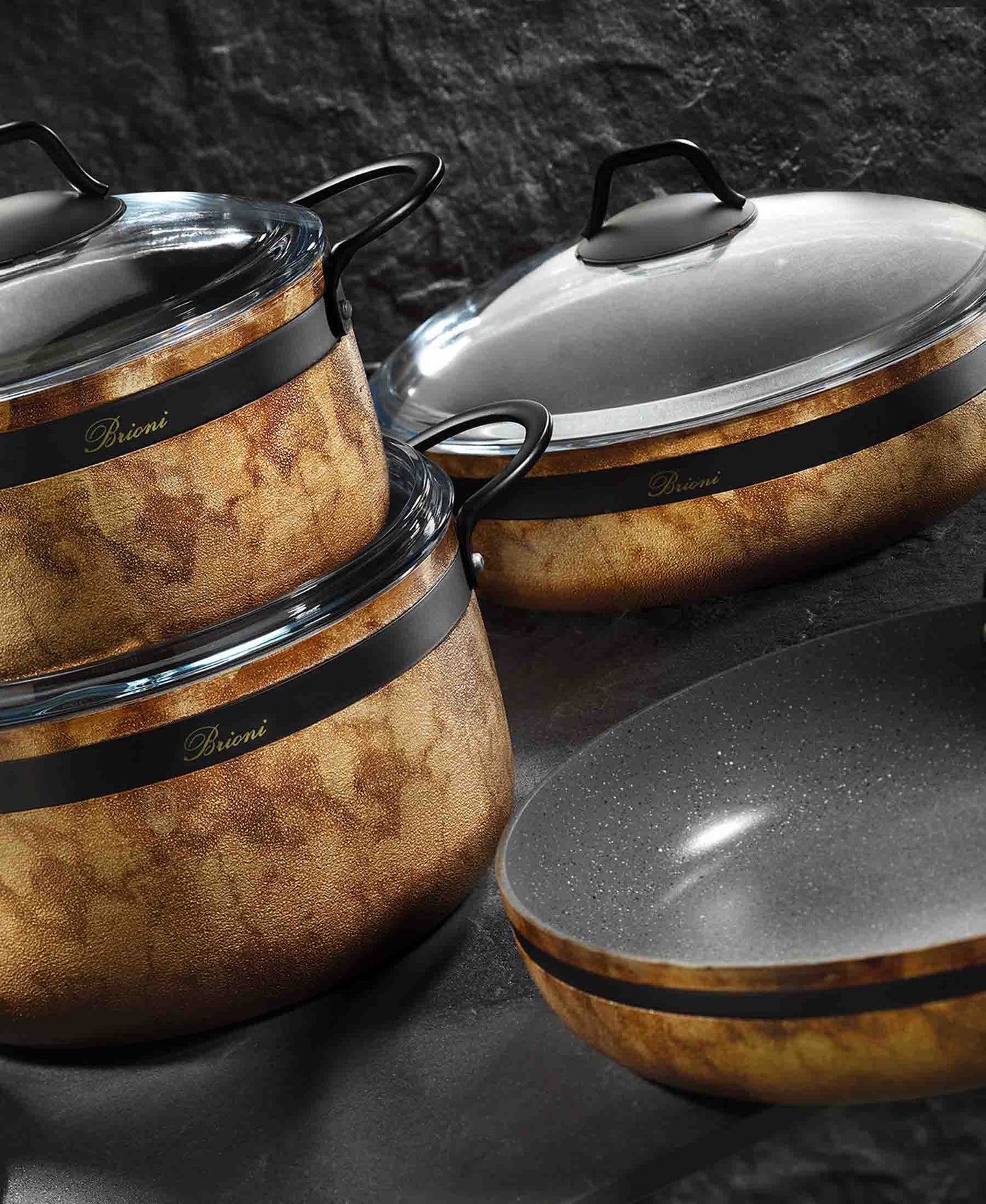 Brioni Royal Stone 7 Piece Cookware Set - Tiger Eye & Black