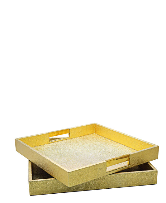 Golden 2 Piece Tray Set Pu Leather - Gold