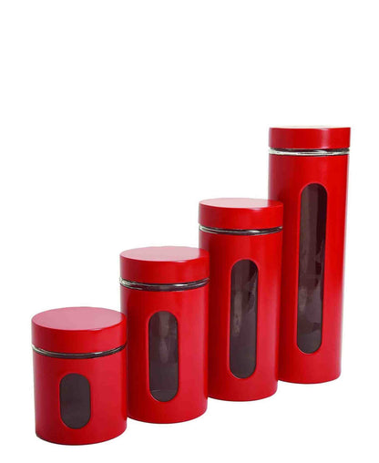 CH 4Pcs Canister Set With Window - Red