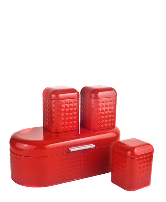 CH Diamond Bread Bin & 3 Piece Canisters - Red