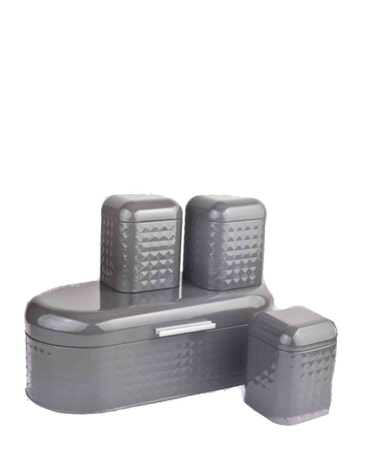 CH Diamond Bread Bin & 3 Piece Canisters - Grey