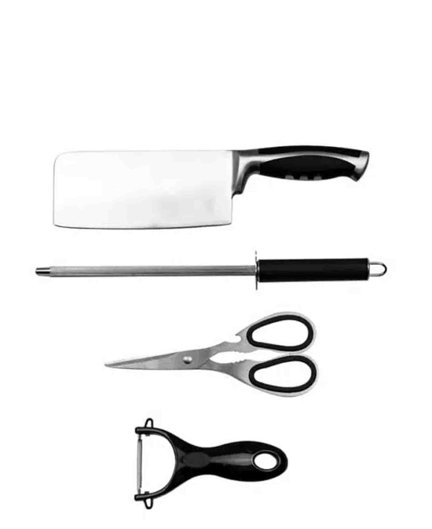 CH 9 Pcs Kitchen Knife Set - Black & Silver Handles