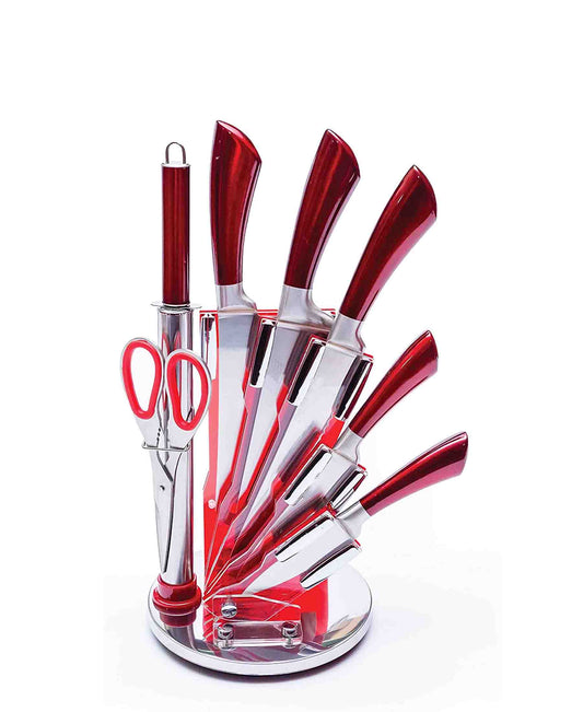 CH 9 Pcs Kitchen Knife Set - Red Handles