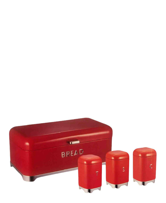 CH Bread Bin with Rose Gold Base & 3Pcs Canisters - Red