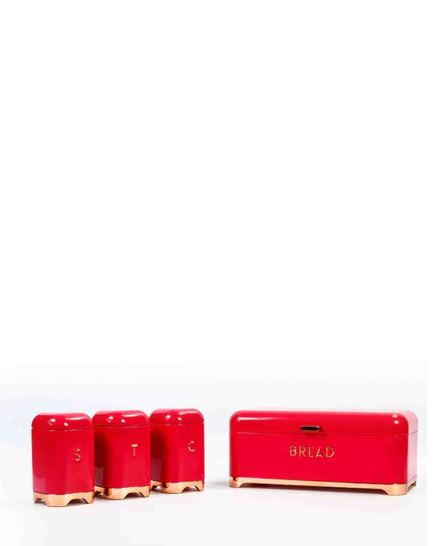 CH Bread Bin with Rose Gold Base & 3Pcs Canisters - Red