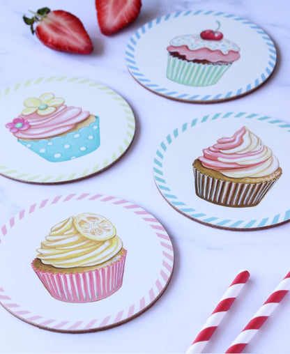 Kitchen Life Round Cupcake Coaster Set Of 4 - White