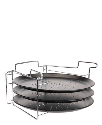 Excellent Houseware Non Stick 4 Piece Stackable Pizza Pan & Stand - Grey