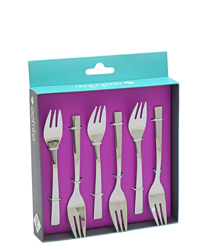 Eetrite Newport 6 Piece Boxed Cake Fork Set - Silver