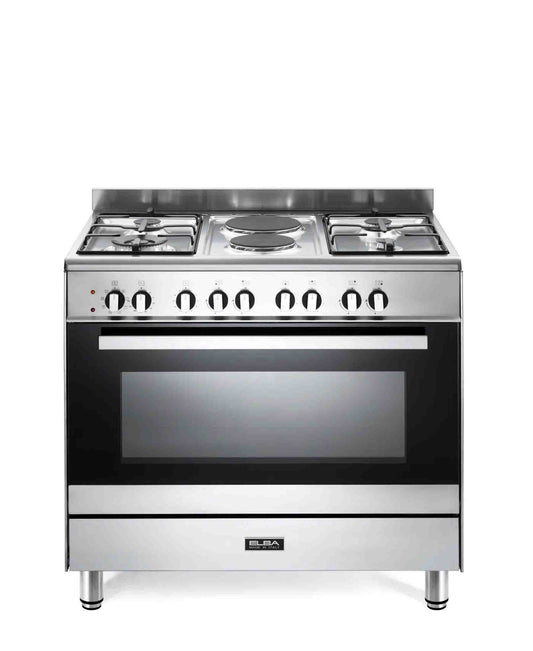 Elba Classic 90cm 4 Burner Gas & Electric Cooker- Silver