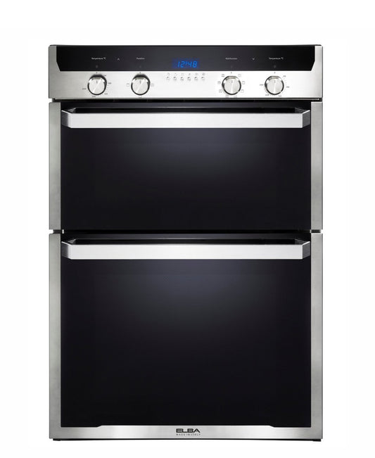 Elba Elio 60cm Multifunction Electric Double Oven - Silver & Black