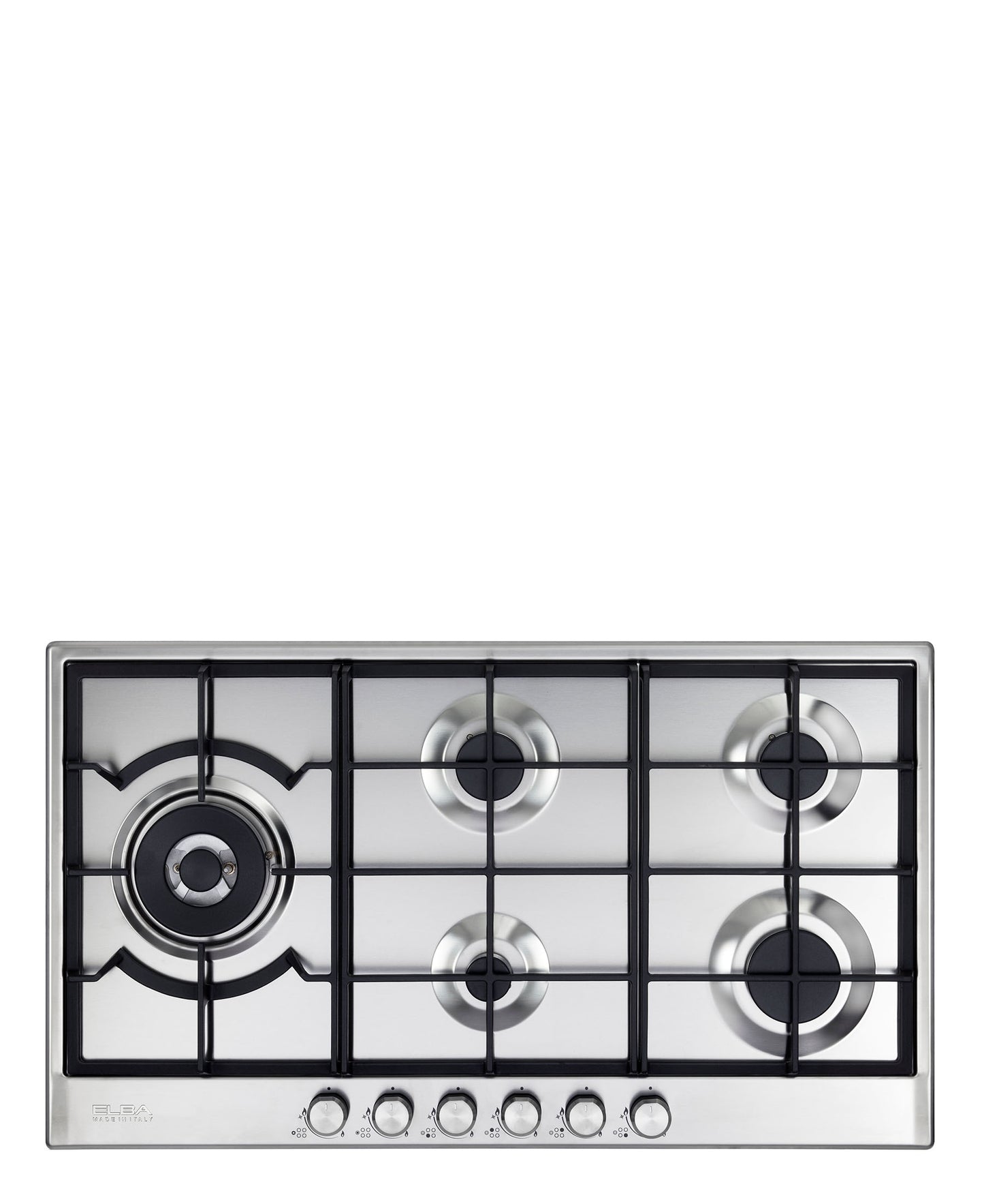 Elba Elio 90cm 5 Burner Gas Hob With Side Wok Burner - Silver