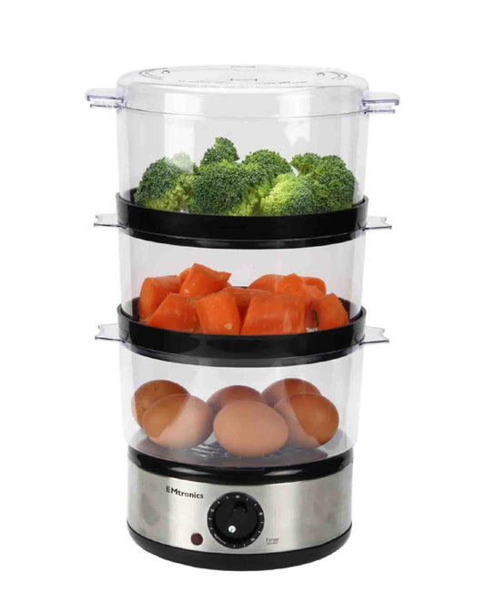 EMtronics 3-Tier Food, Meat & Vegetable Steamer - White