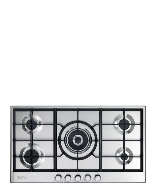 Elba Elio 90cm 5 Burners Gas Hob With Center Wok Burner - Silver