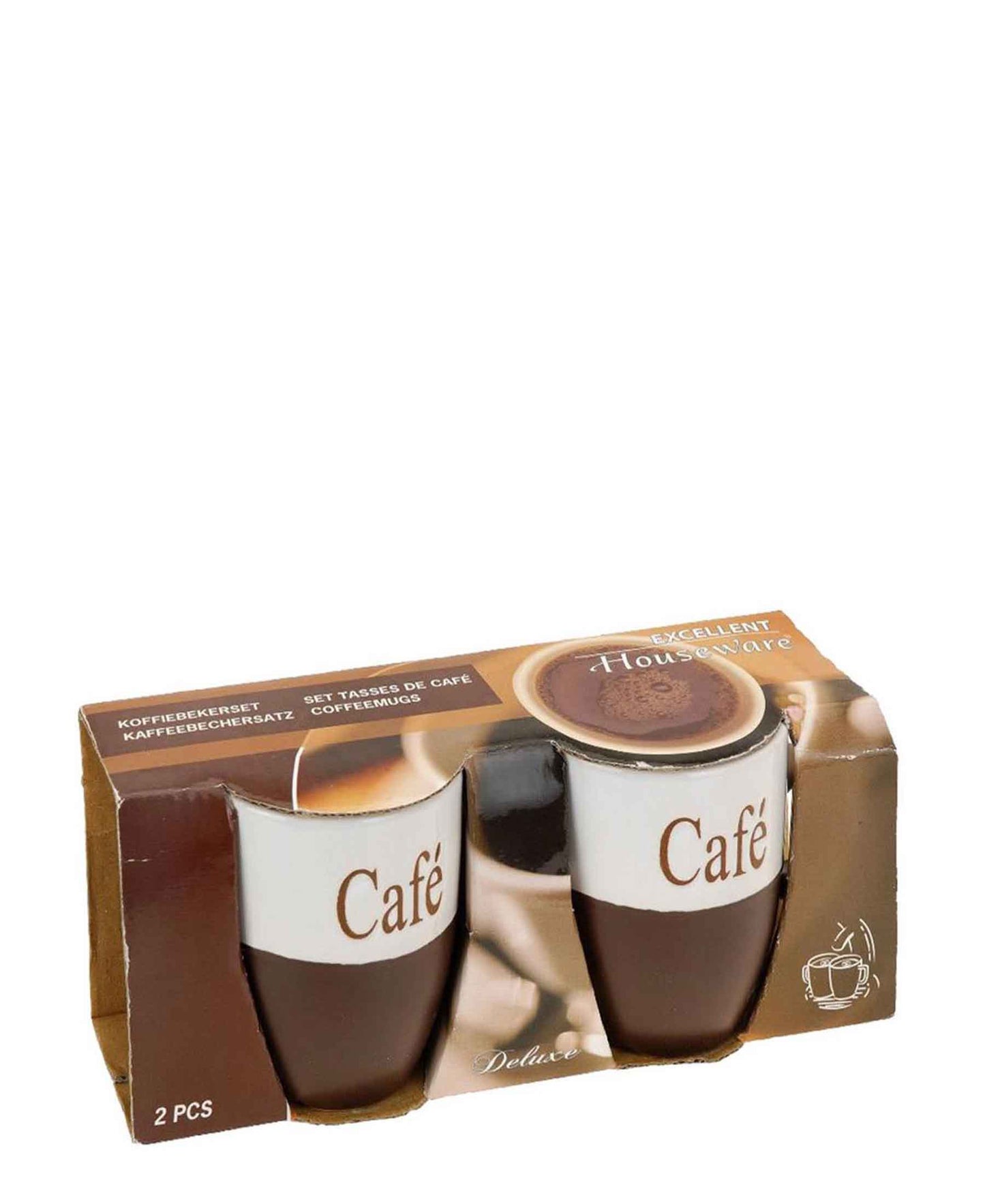 Excellent Houseware 2 Piece 150ML Cafe Mugs - Light Brown & White