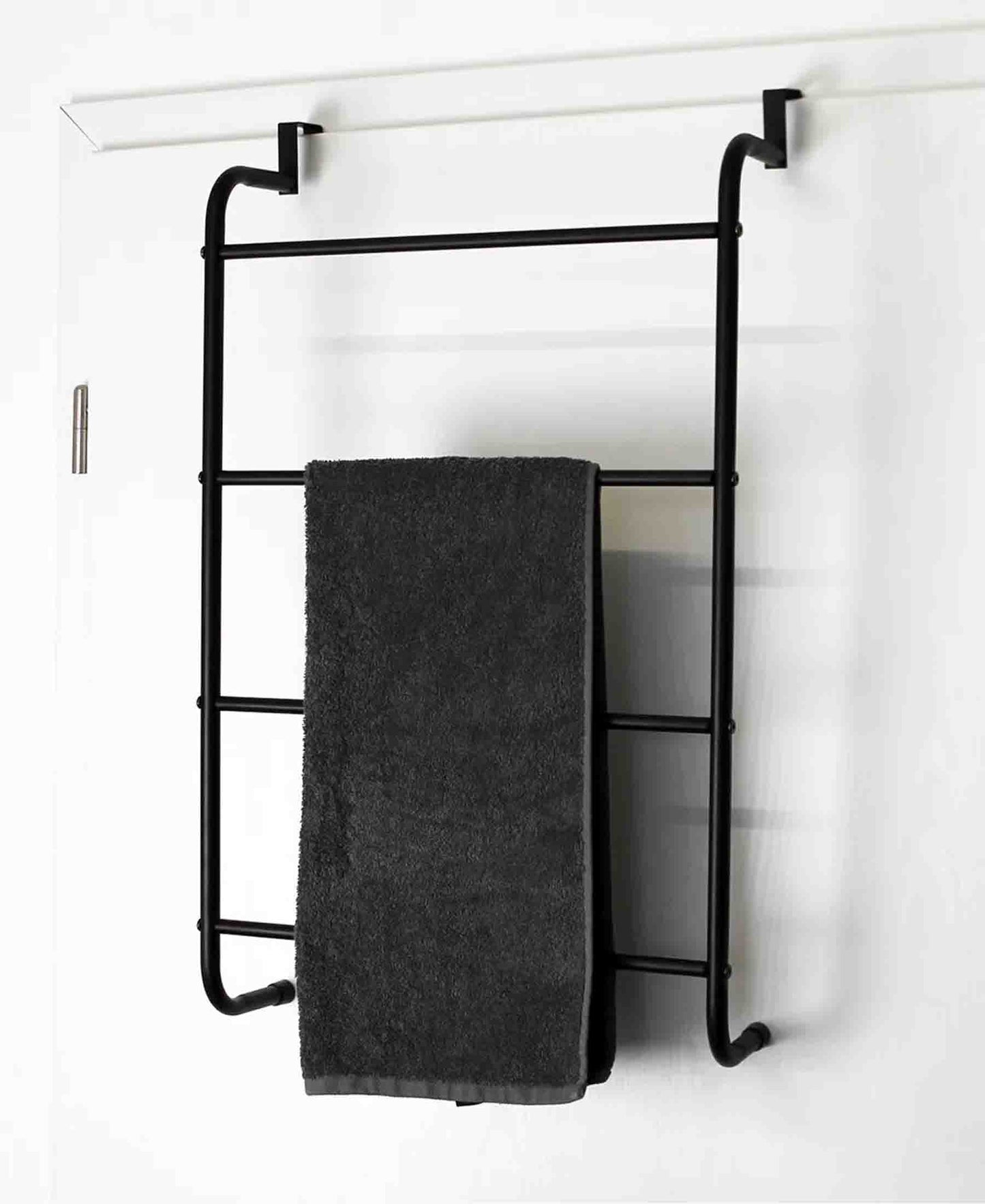 Urban Decor Metal Door Hanging Towel Rack - Black