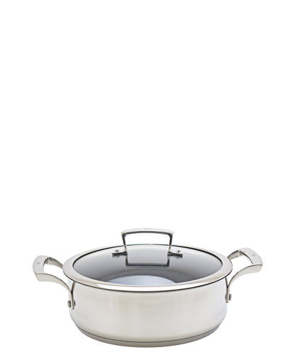 Fig Non Stick Stainless Steel Casserole 24cm - Silver With Glass Lid