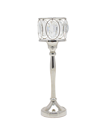 Majestic Crystal Pillar Candle Stand Large - Silver