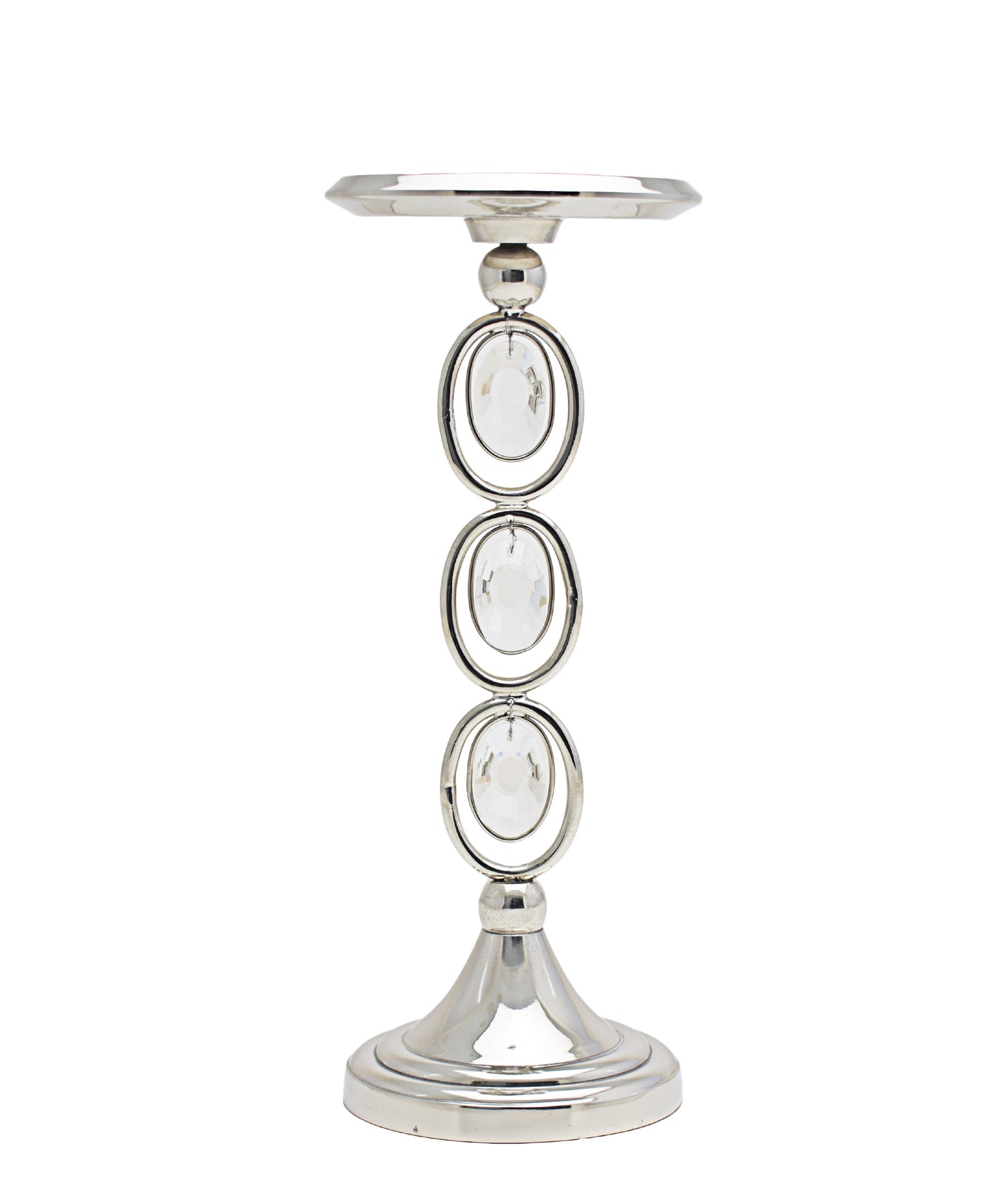 Majestic Candle Holder Crystal Pillar - Silver