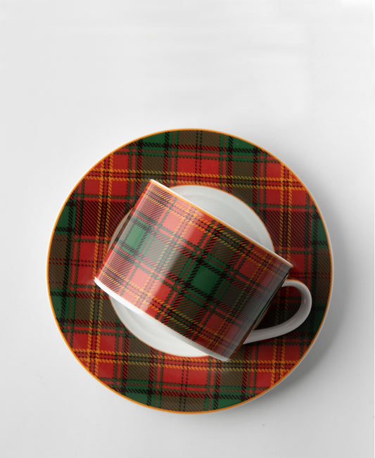Jenna Clifford Red Tartan Cup & Saucer - Red