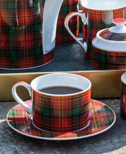 Jenna Clifford Red Tartan Cup & Saucer - Red