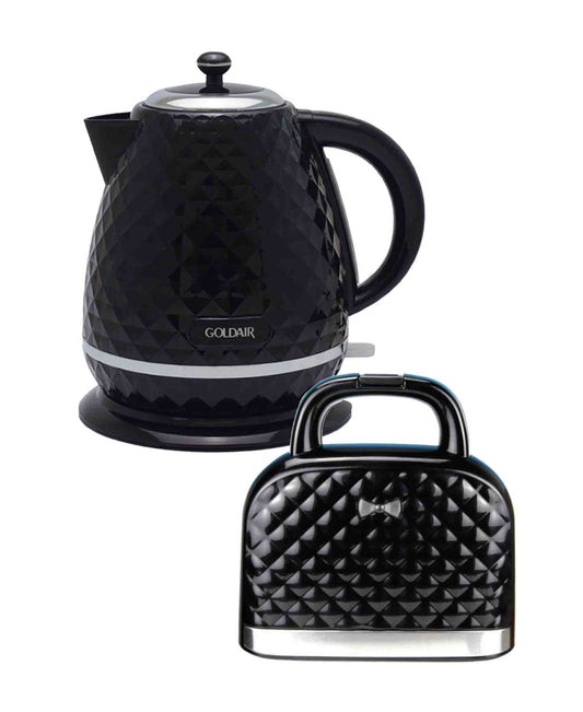 Goldair Diamond Sandwich Maker & 1.7L Kettle Set - Black