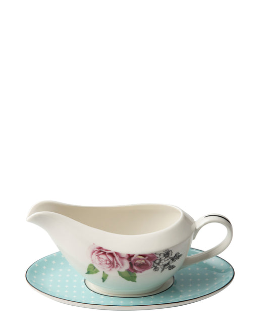 Jenna Clifford Wavy Rose Gravy Boat With Saucer 350ml - White