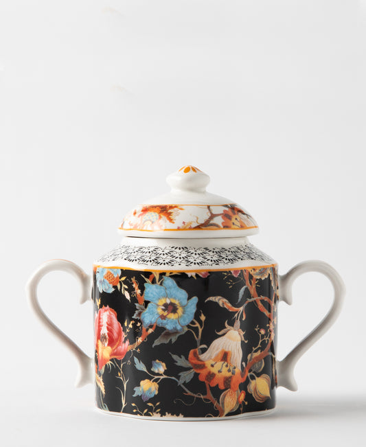 Jenna Clifford Midnight Bloom Sugar Pot 14.5cm - Black & White