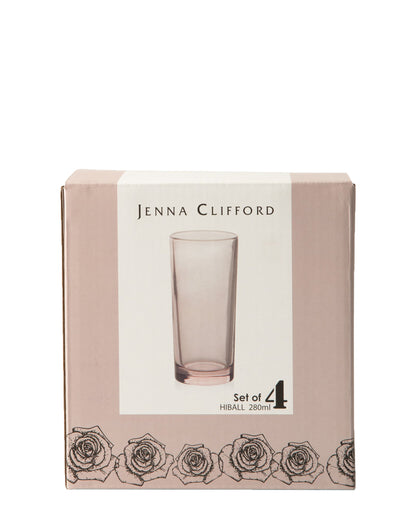 Jenna Clifford 4 Piece Hi Ball Glass 280ml - Pink