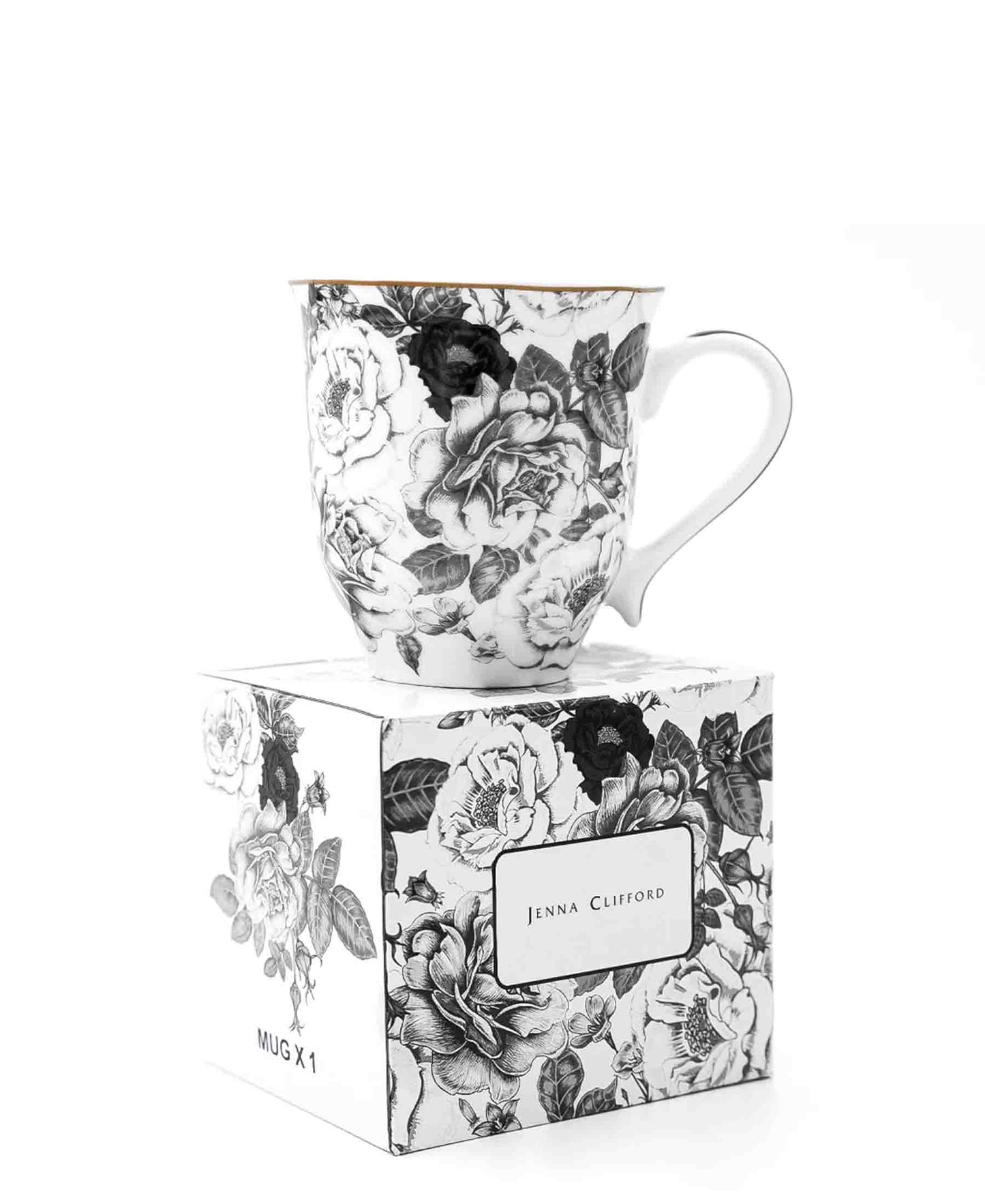 Jenna Clifford Black Rose Mug - Black & White