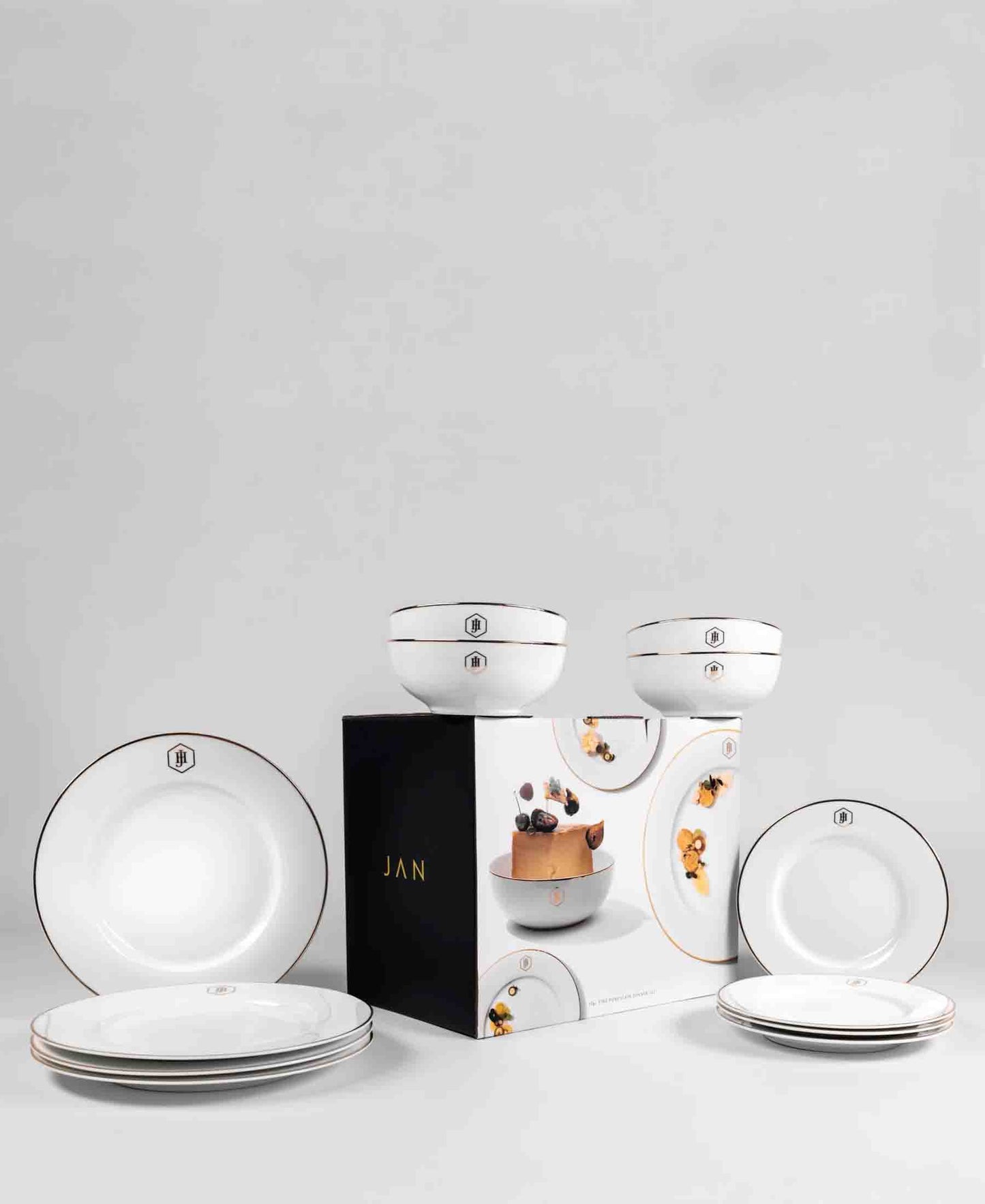 Jenna Clifford Gold Rimmed 12 Piece Dinner Set - White