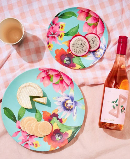 Maxwell & Williams Balinese Garden 4 Piece 27cm Bamboo Plates - Blue, Pink & Green