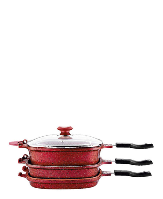 OMS 7 Piece Non Stick Granite Cookware Set - Red Or Grey