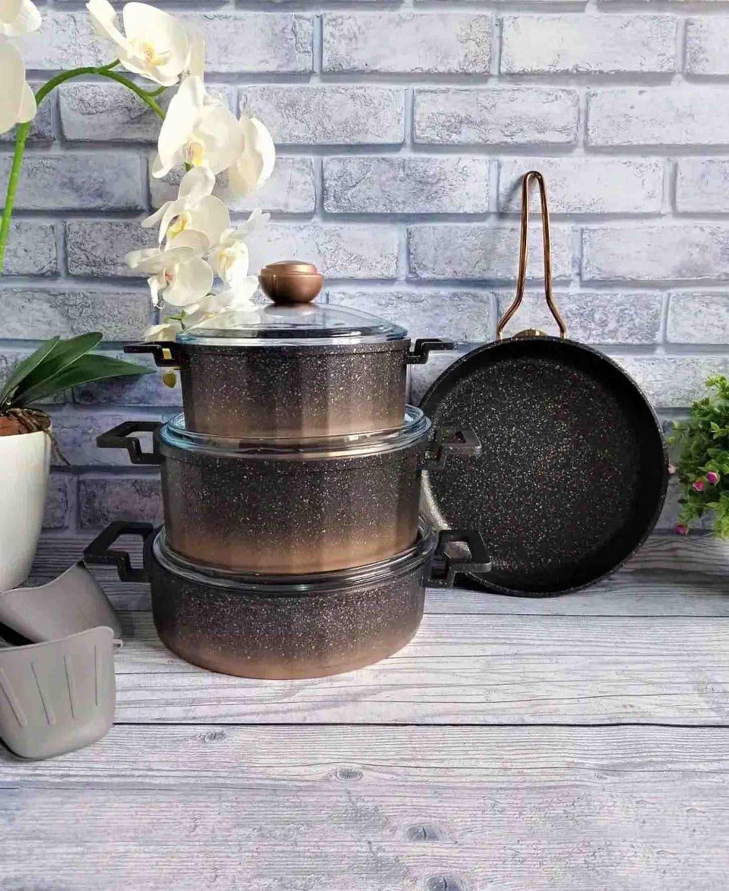 OMS 7 Piece Granite Cookware Pot Set - Copper