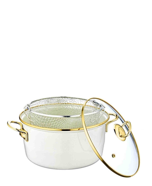 OMS Enamel Casserole With Fryer - Cream