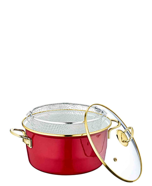 OMS Enamel Casserole With Fryer - Red