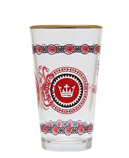 Game of Thrones House Targaryen Etched Pint Glass Tumblers- Red