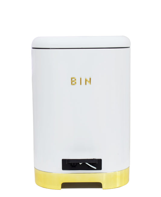 Retro Pedal Dust Bin 20LT - White & Gold