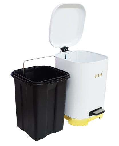 Retro Pedal Dust Bin 20LT - White & Gold