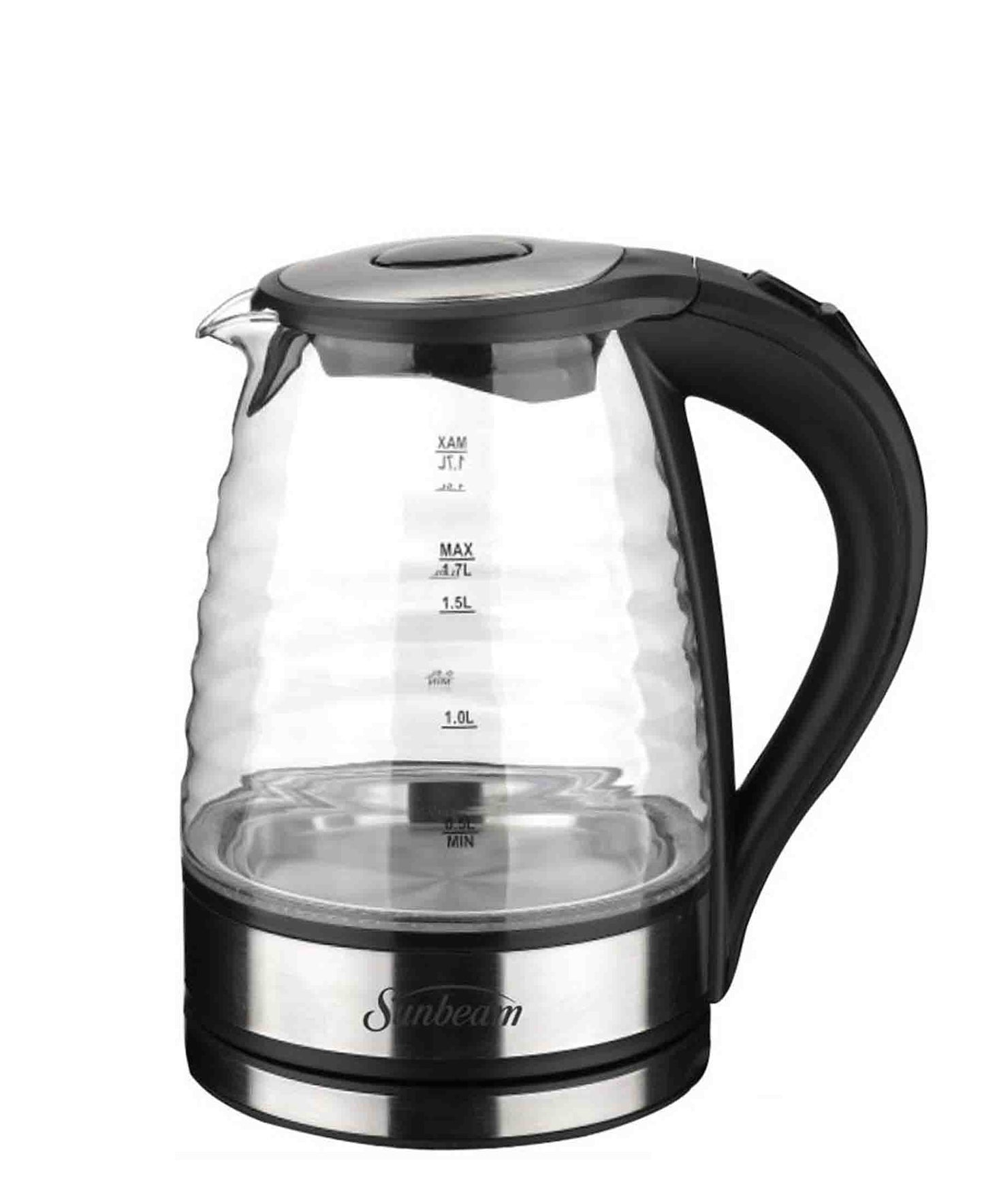 Sunbeam 1.7L Ribbed Glass Kettle - Black