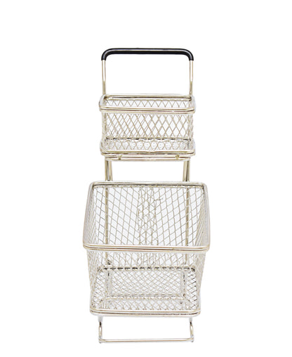 Kitchen Life Double Basket Shopping Trolley Silver