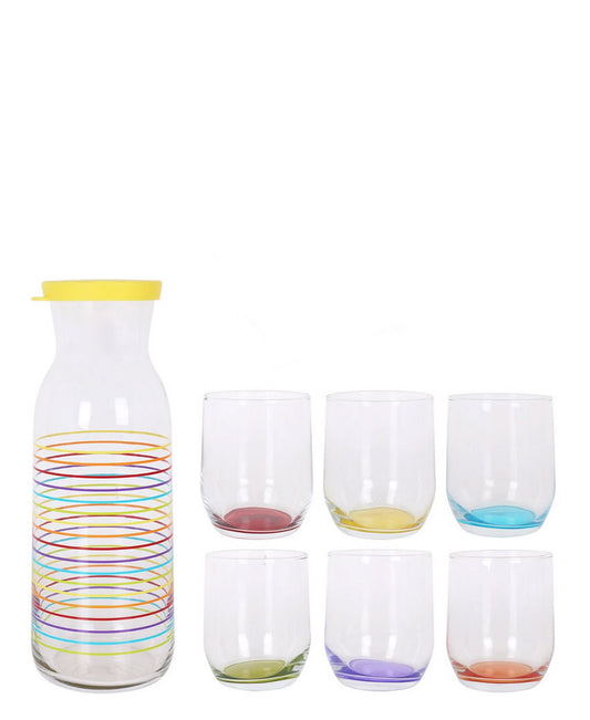 LAV 7 Piece Glassware Set - Clear With Colourful Print