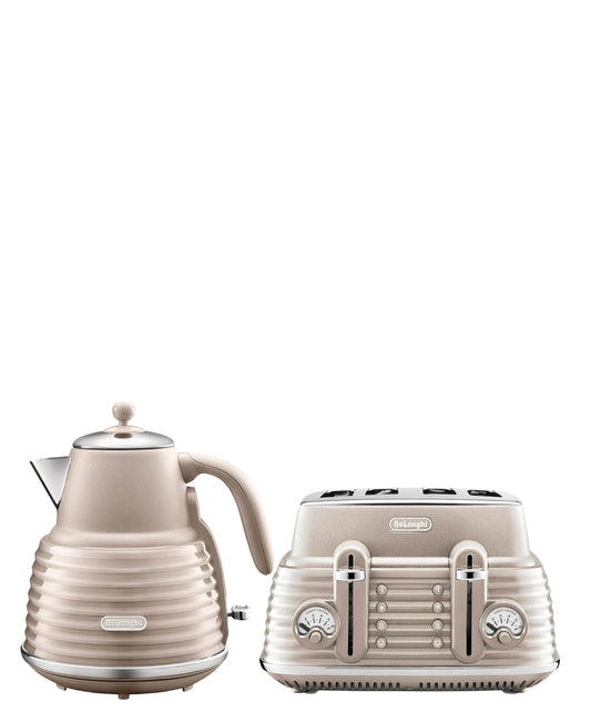 DeLonghi Scultura Scolpito Kettle & Toaster Breakfast Pack - Beige